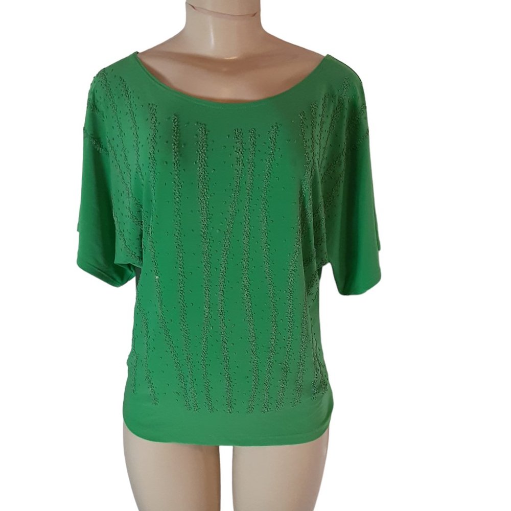 Green Short Sleeve Embellished Women's Top